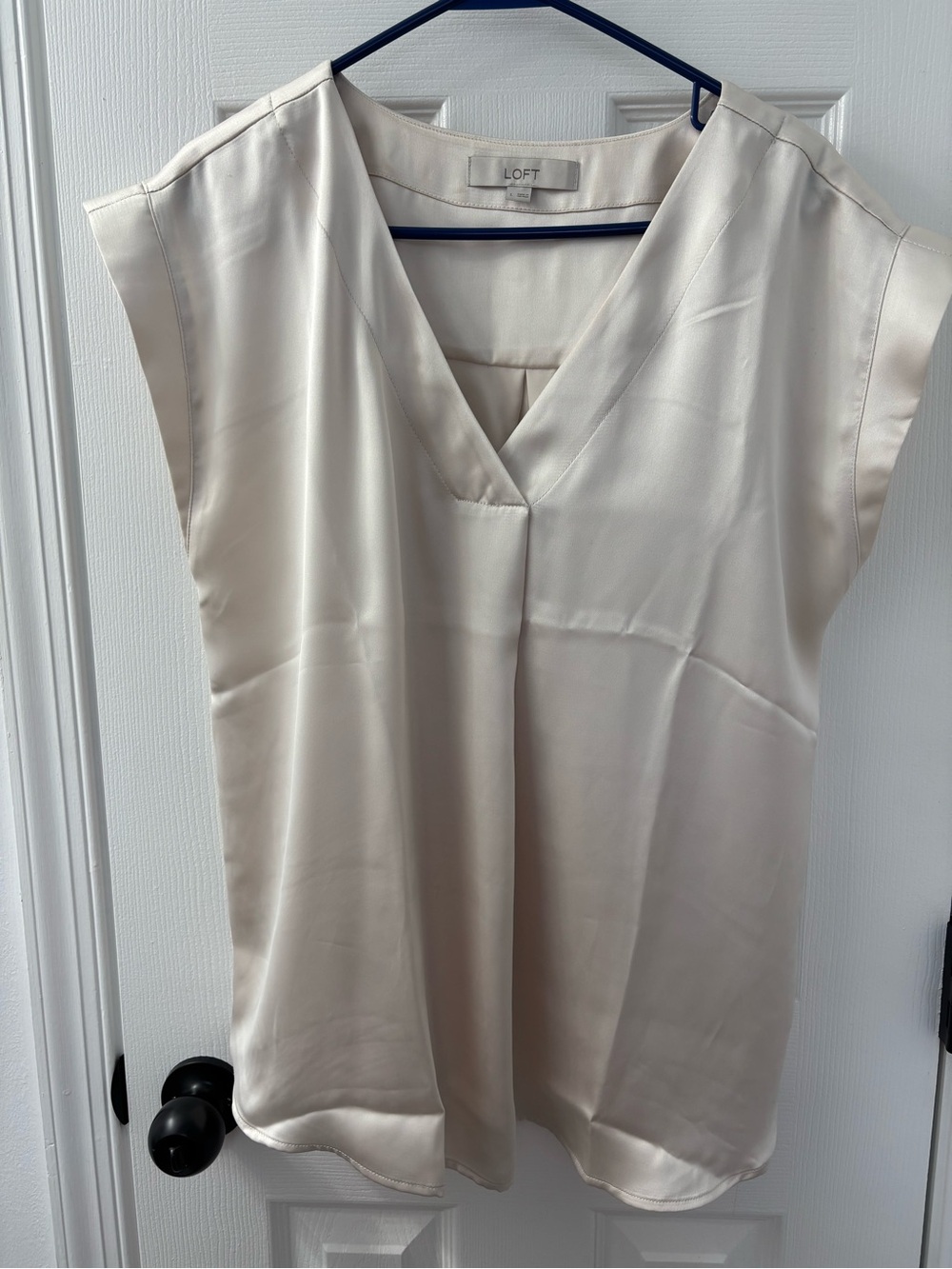 LOFT Cream Cap-Sleeve V-Neck Satin Blouse